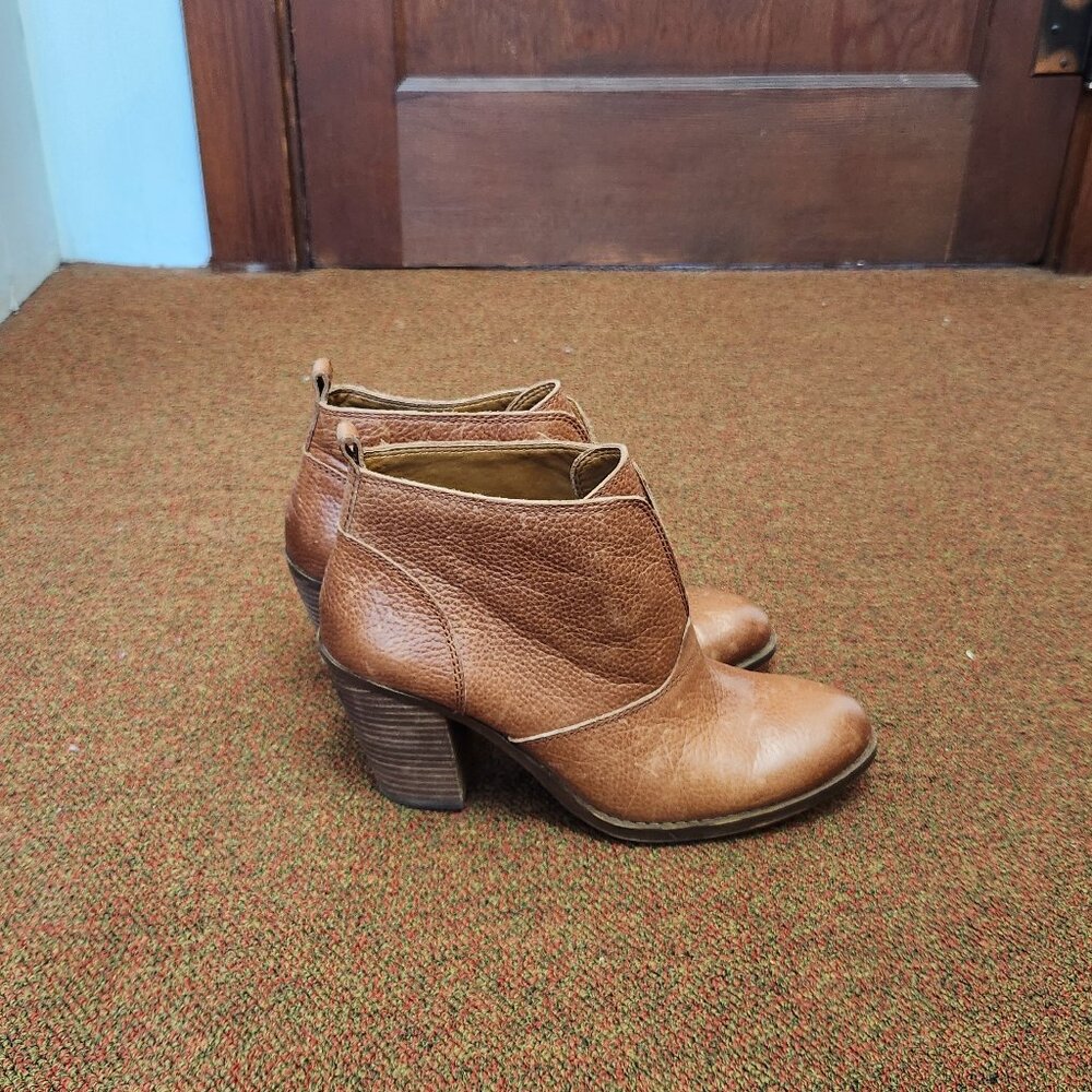 Lucky Brand Ehllen Boot Size 10 Cognac Brown Leather Block Heel Bootie